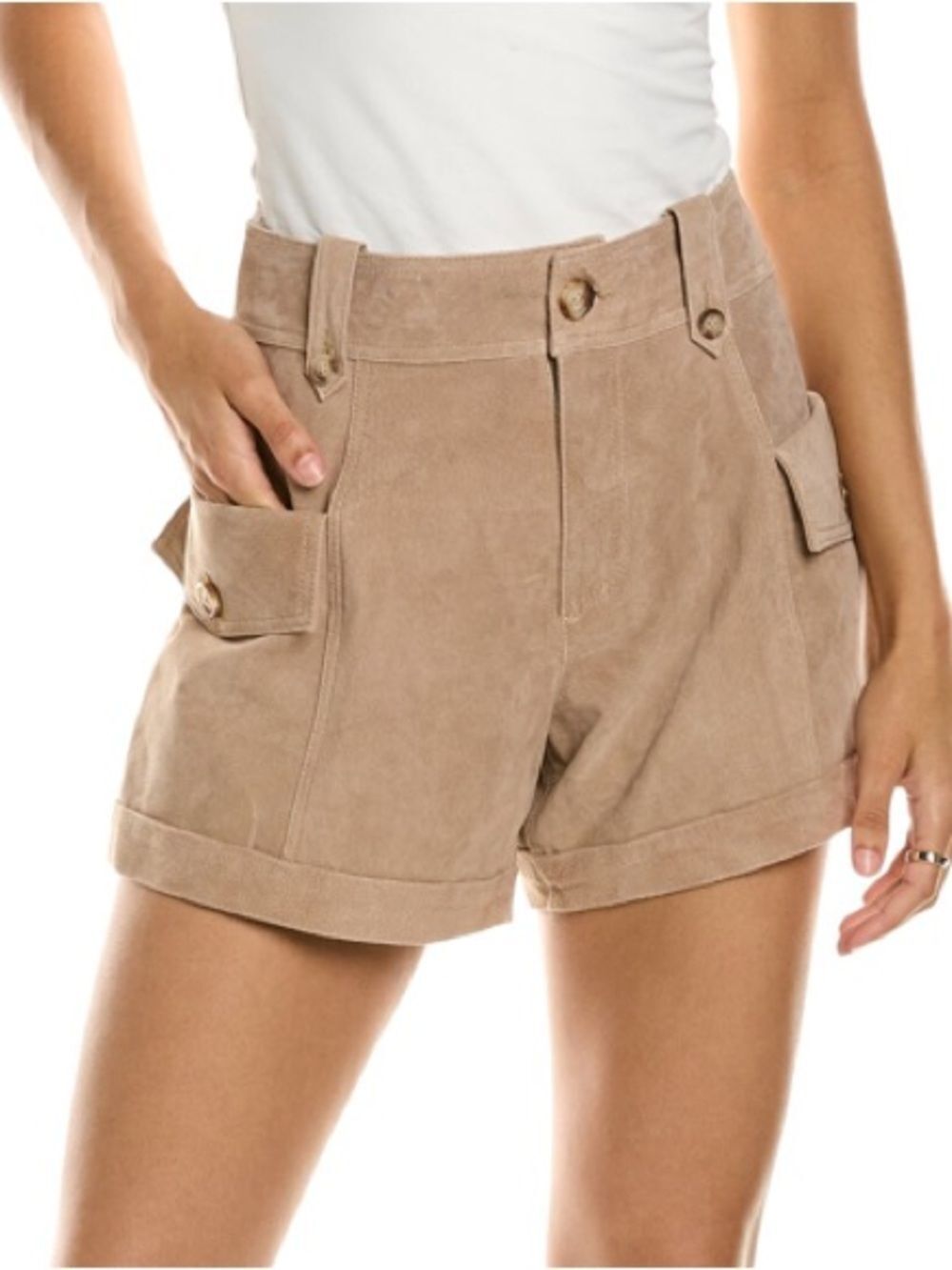 Blank NYC Tan 100% Suede Leather High Rise Cargo Shorts Women’s Size 27